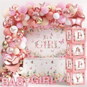 Baby Shower Decorations Girl Pink Rose Gold Balloon Arch Backdrop Party Supplies